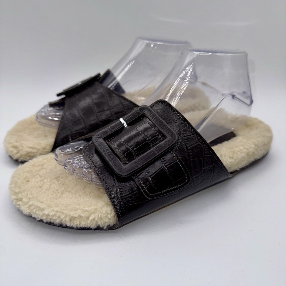 Definery Loop Mule Sandals Women's Size 9 EU 39‎ Brown Leather Shearling